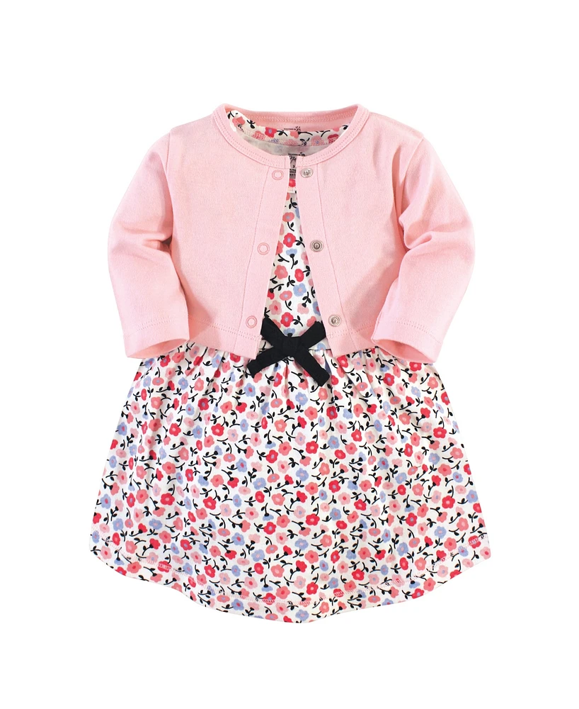 Touched by Nature Toddler Girls Organic Cotton Dress and Cardigan 2pc Set, Ditsy Floral, 5