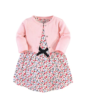 Touched by Nature Toddler Girls Organic Cotton Dress and Cardigan 2pc Set, Ditsy Floral, 5