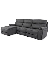 Closeout! Hutchenson 3-Pc. Fabric Chaise Sectional with 2 Power Recliners and Headrests