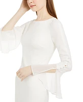 Calvin Klein Chiffon-Bell-Sleeve Sheath Dress