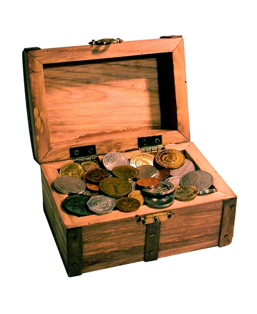 Wooden Pirate Chest with Gold Coins