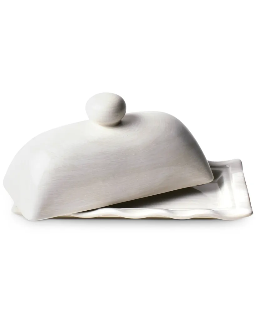 Coton Colors by Laura Johnson Signature White Ruffle Domed Butter Dish