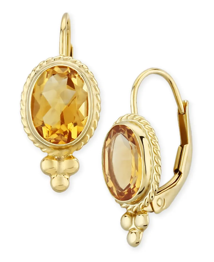 Gemstone Twist Gallery Drop Earring in 14k Yellow Gold Available in Citrine