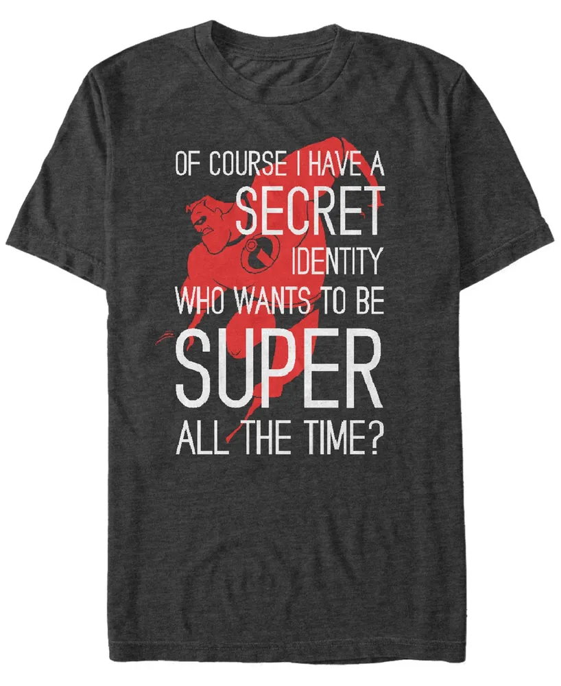 Disney Pixar Men's Incredibles Secret Identity, Short Sleeve T-Shirt