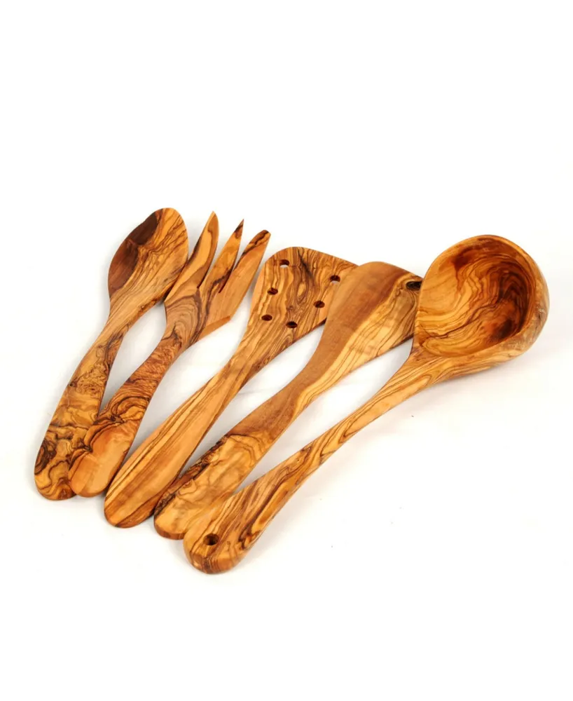 BeldiNest Set of 5 Wooden Kitchen Utensils Spoon Fork and Set of 2 Spatulats