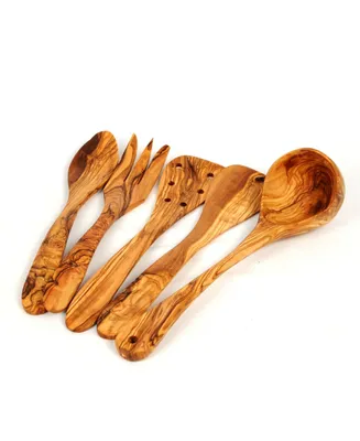 BeldiNest Set of 5 Wooden Kitchen Utensils Spoon Fork and Set of 2 Spatulats
