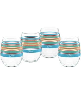 Fiesta Rainbow Radiance Stripes 15-Ounce Stemless Wine Glass Set of 4