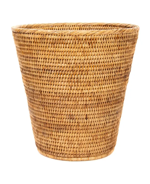 Artifacts Trading Company Rattan Round Waste Basket with Metal Liner - Tudor Black