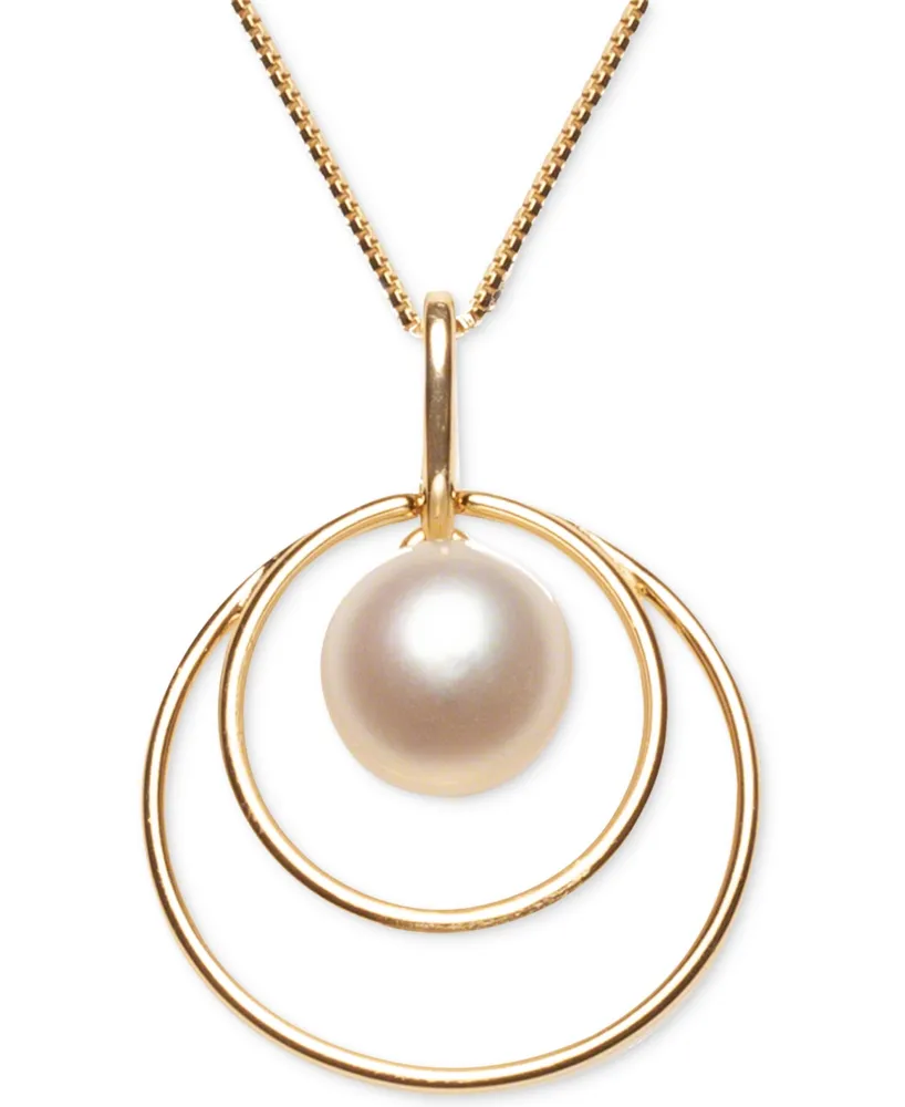 Cultured Freshwater Pearl (8mm) Double Loop 18" Pendant Necklace in 18k Gold-Plated Sterling Silver