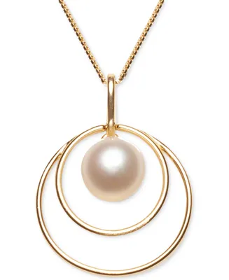 Cultured Freshwater Pearl (8mm) Double Loop 18" Pendant Necklace in 18k Gold-Plated Sterling Silver