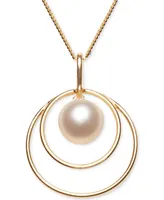 Cultured Freshwater Pearl (8mm) Double Loop 18" Pendant Necklace in 18k Gold-Plated Sterling Silver