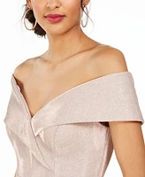 Xscape Women's Off-The-Shoulder Shimmer Wrap Style Gown