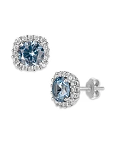 Multi Colored Cubic Zirconia Cushion Shape Stud Earring Sterling Silver