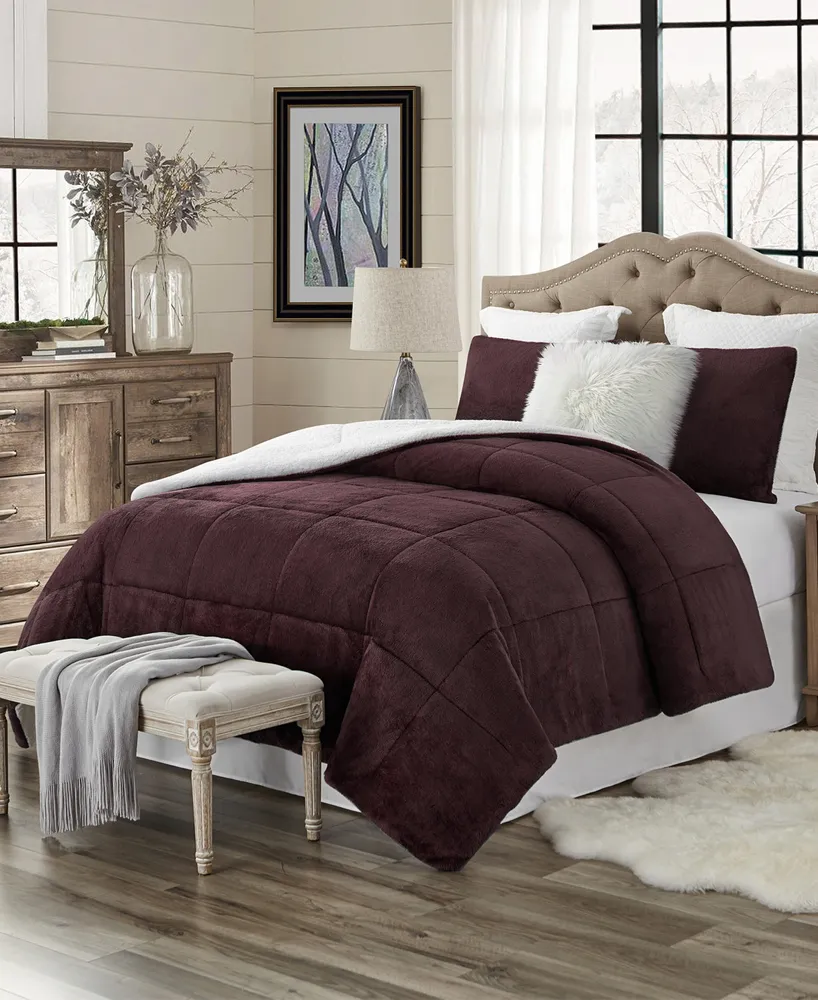 Cathay Home Inc. Plush Faux Fur and Sherpa Reversible Comforter Set, King/California King