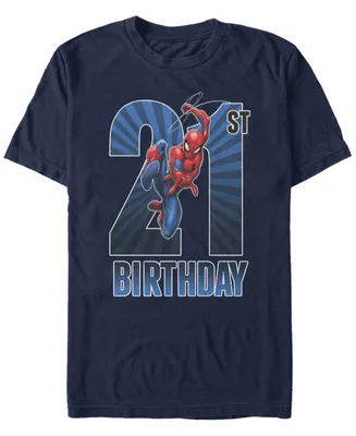 Fifth Sun Men's Marvel Spider-Man Swinging 21st Birthday Short Sleeve T-Shirt