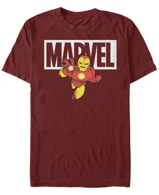 Marvel Men's Classic Iron Man Cartoon Brick Logo, Short Sleeve T-Shirt