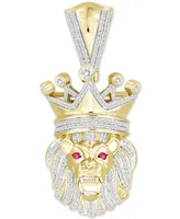 Men's Ruby Accent & Diamond (5/8 ct. t.w.) King Lion Pendant in 10k Gold