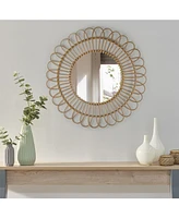 American Art Decor Woven Rattan Sunburst Accent Wall Mirror