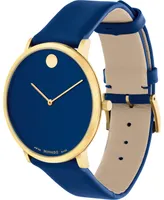 Movado Swiss Modern Blue Leather Strap Watch 40mm