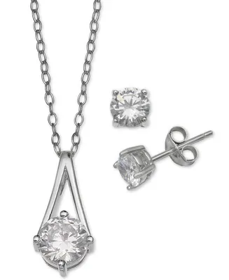 Giani Bernini 2-Pc. Set Cubic Zirconia Pendant Necklace and Stud Earrings in Sterling Silver, Created for Macy's