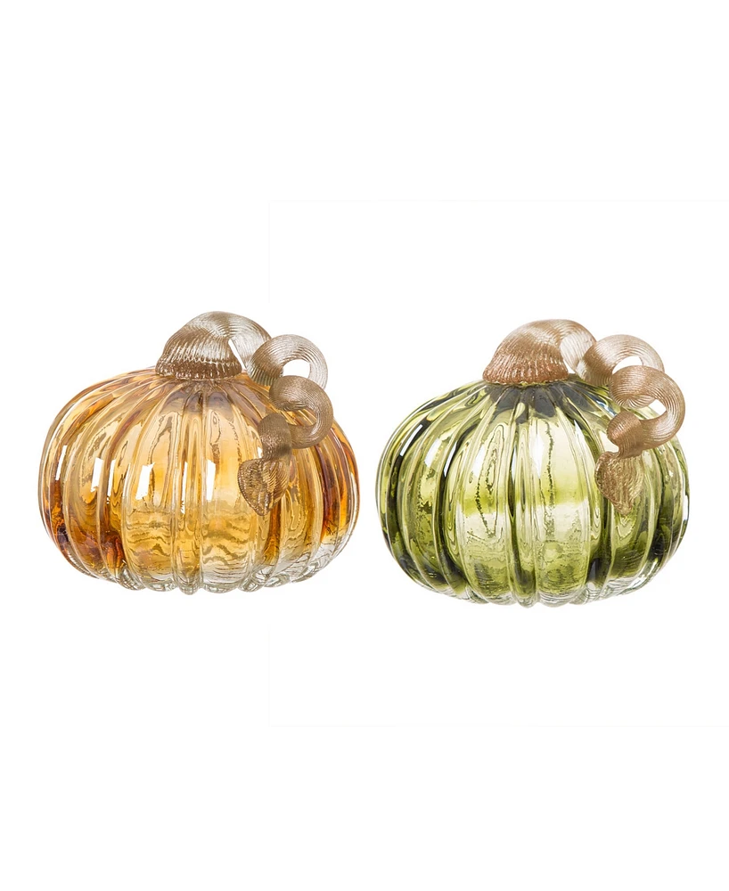 Glitzhome Set-2 Amber Crackle Glasetset Sethort Pumpkin