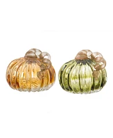 Glitzhome Set-2 Amber Crackle Glasetset Sethort Pumpkin
