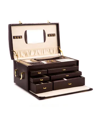 Bey-Berk Croco Jewelry Chest with Multi Levels, 2 Removable Travel Cases, Mirror and Locking Clasps