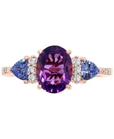 Effy Amethyst (1-5/8 ct. t.w.), Tanzanite (3/4 ct. t.w.) & Diamond (1/10 ct. t.w.) Ring in 14k Rose Gold