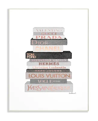 Stupell Industries Neutral Gray and Rose Gold-Tone Fashion Bookstack Wall Plaque Art, 13" L x 19" H