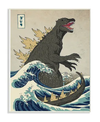 Stupell Industries Godzilla in The Waves Eastern Poster Style Illustration Wall Plaque Art