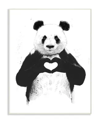 Stupell Industries Black and White Panda Bear Making A Heart Ink Illustration Wall Plaque Art