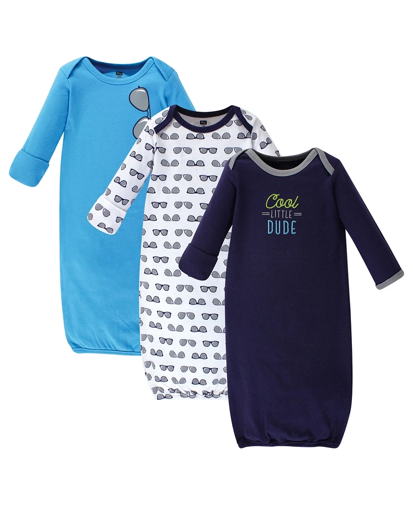 Hudson Baby Infant Boy Cotton Long-Sleeve Gowns 3pk, Cool Little Dude, 0-6 Months