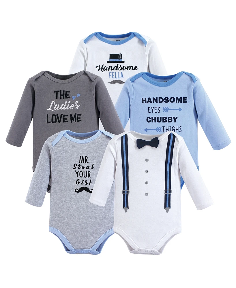 Hudson Baby Infant Boy Cotton Long-Sleeve Bodysuits 5pk, Handsome Fella, 18-24 Months