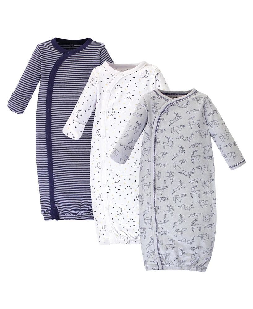 Touched by Nature Baby Boy Organic Cotton Side-Closure Snap Long-Sleeve Gowns 3pk, Constellation