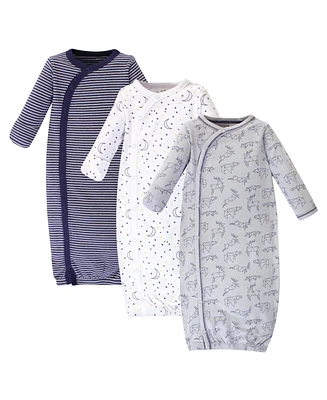 Touched by Nature Baby Boys Organic Cotton Side-Closure Snap Long-Sleeve Gowns 3pk, Constellation, Preemie