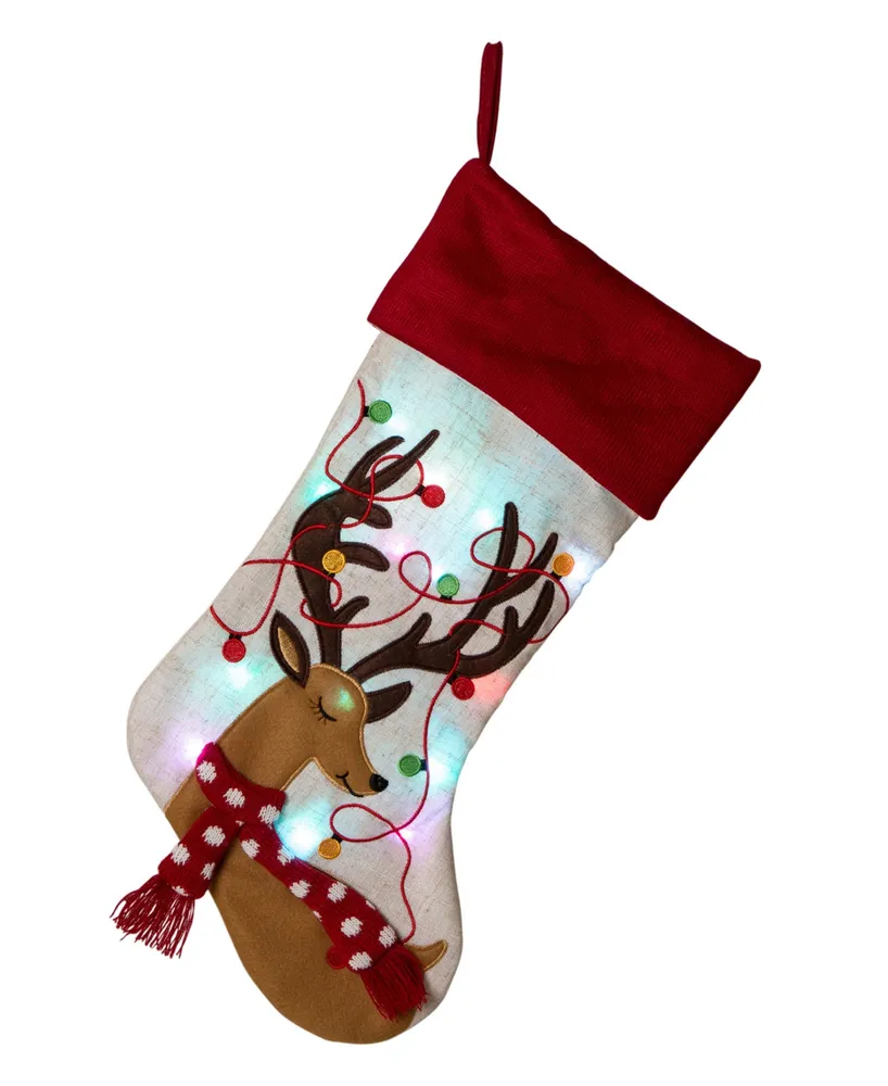 Glitzhome Led Embroidered Linen Christmas Stocking