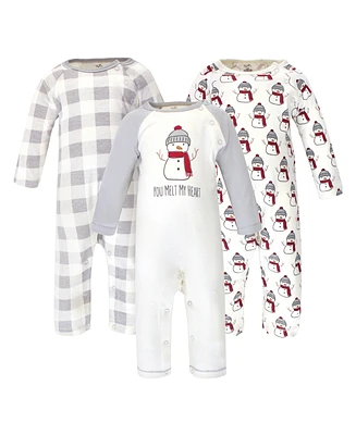 Touched by Nature Baby Boys Organic Cotton Coveralls 3pk, Snowman, 0-3 Months