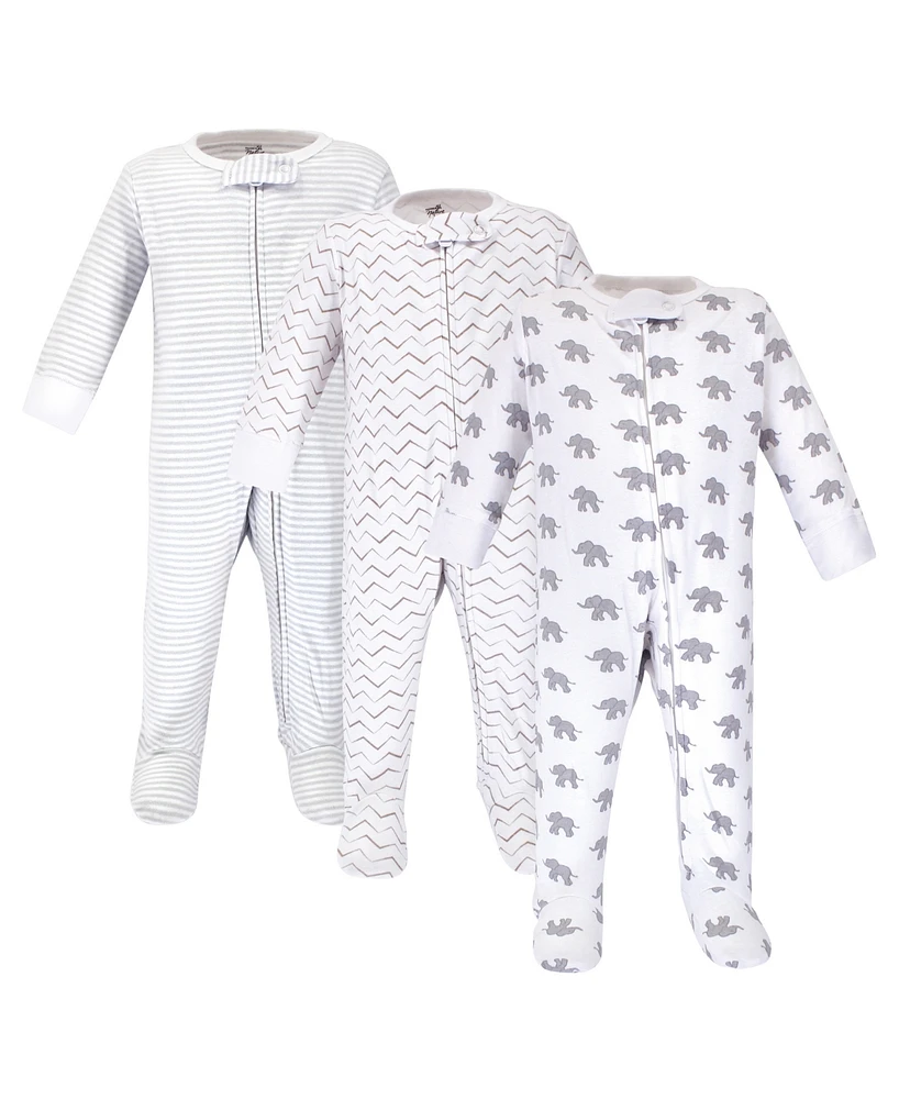 Touched by Nature Baby Boys Organic Cotton Zipper Sleep and Play 3pk, Marching Elephant, 3-6 Months