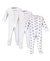 Touched by Nature Baby Boys Organic Cotton Zipper Sleep and Play 3pk, Marching Elephant, 3-6 Months