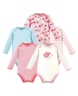 Touched by Nature Baby Girls Organic Cotton Long-Sleeve Bodysuits 5pk, Rosebud, 18-24 Months