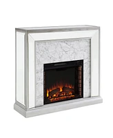 Southern Enterprises Audrey Faux Stone Mirrored Electric Fireplace