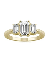 Moissanite Emerald Cut Three Stone Ring 1-1/2 ct. t.w. Diamond Equivalent 14k White or Yellow Gold