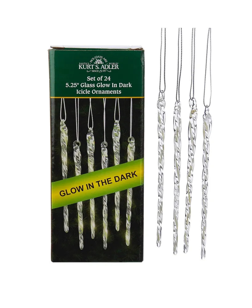 Kurt Adler 5.25-Inch Glass Glow-in-the-Dark Icicle Ornament Set of 24