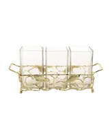 Classic Touch Gold-Tone Leaf Cutlery Holder with Hammered Glass Inserts