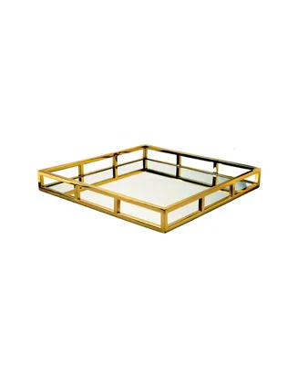 Classic Touch Gold-Tone Square Mirror Tray