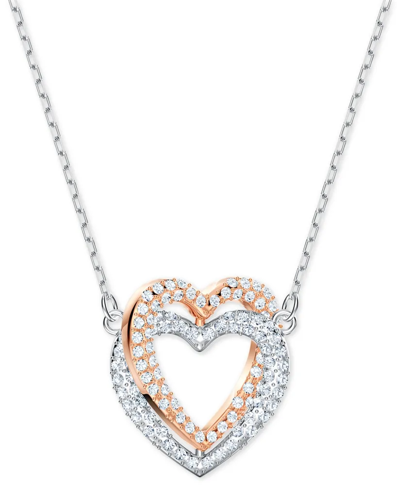 Swarovski Two-Tone Crystal Double Heart Pendant Necklace, 14-7/8" + 2" extender