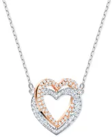 Swarovski Two-Tone Crystal Double Heart Pendant Necklace, 14-7/8" + 2" extender