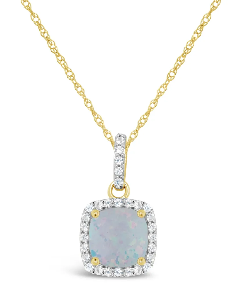 Created Opal (3/4 ct. t.w.) and Created White Sapphire (1/6 ct. t.w.) Pendant Necklace in 10k Yellow Gold