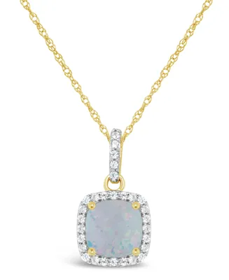 Created Opal (3/4 ct. t.w.) and Created White Sapphire (1/6 ct. t.w.) Pendant Necklace in 10k Yellow Gold