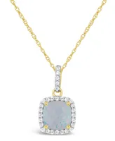 Created Opal (3/4 ct. t.w.) and Created White Sapphire (1/6 ct. t.w.) Pendant Necklace in 10k Yellow Gold